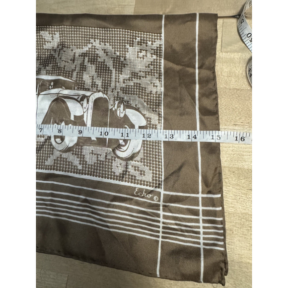 Echo Silk brown scarf RARE color gangster antique car Bonnie & Clyde - Picture 2 of 7